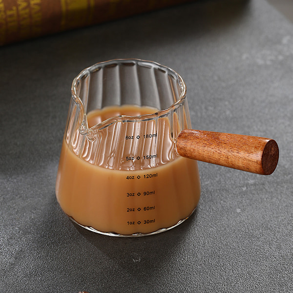 Espressokoppar 6OZ, Espressotillbehör, Expresso Shots Kopp, Espressoshotglas med V-formad Mun, Ribbad Mjölkskummare, Glasmätare Style 1