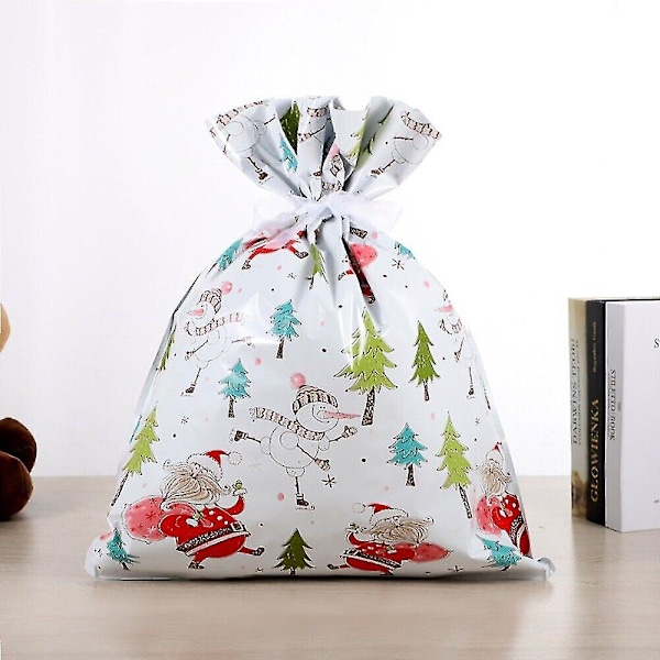 10 stk. juleposer genanvendelige store julegaveposer snørepose gavepose [HK] Hvid 39*51cm