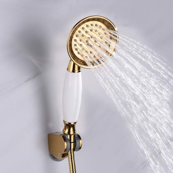 Duschset Mässing Dusch med Flexibel Slang 1,5M Duschhuvud med Hållare Duschset Guld