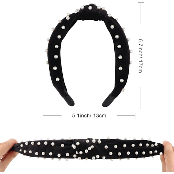 Flätade Sammetspannband för Kvinnor - Elastiska Korsbandshårtillbehör 1pc Pearl Hair Hoop: Black 1