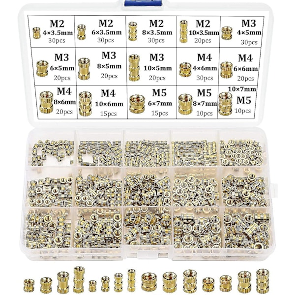 Gjenget innlegg Hontråd M2 M3 M4 M5 Messinggjengede hylser for 3D-utskrift 330 stk