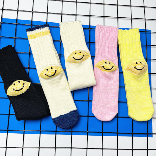 Smiley Heel Tjocka Japanska Stilverktyg Färgindelade Randiga Strumpor för Män och Kvinnor Trendiga Strumpor navy blue