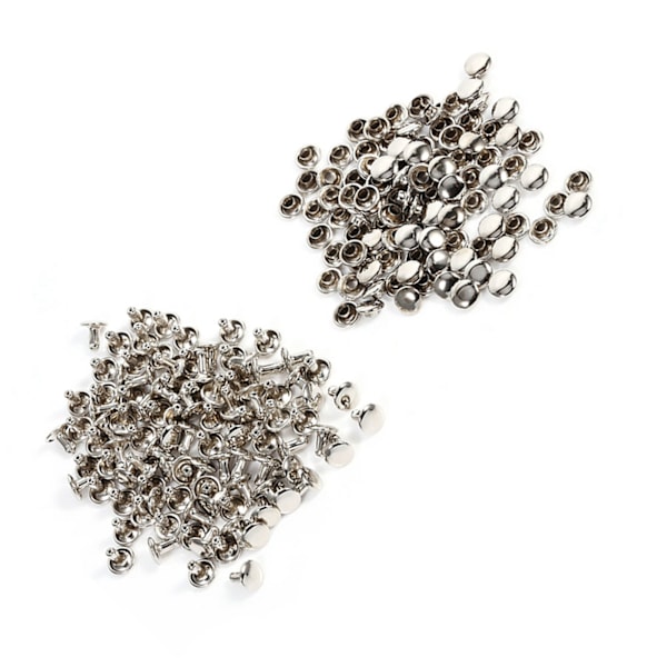 100 set 8 x 8 mm Hatt Nit Metall Läder Hantverksreparationer Dubbar Spik Dekoration (silver)