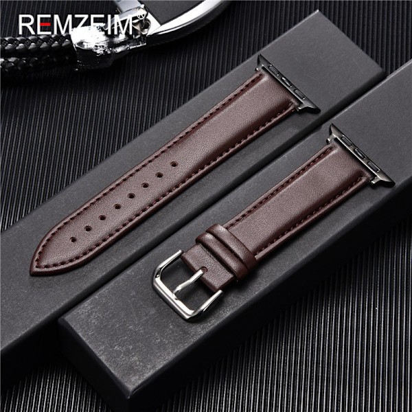 Ekte skinnrem i kalveskinn 38mm 40mm 41mm for iwatch 7 2 3 4 5 6 Myk erstatningsrem 42mm 44mm 45mm for Apple Watch Lys Brun-B Light Brown-B 38mm or 40mm or 41mm