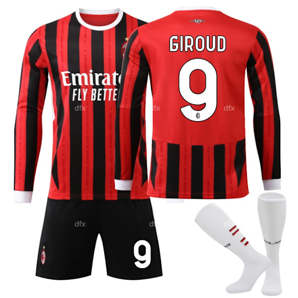 AC Milan Barn Hemmaställ 2024-2025 Höst & Vinter Nr 9 Strumpor 22 GIROUD No 10 socks 22