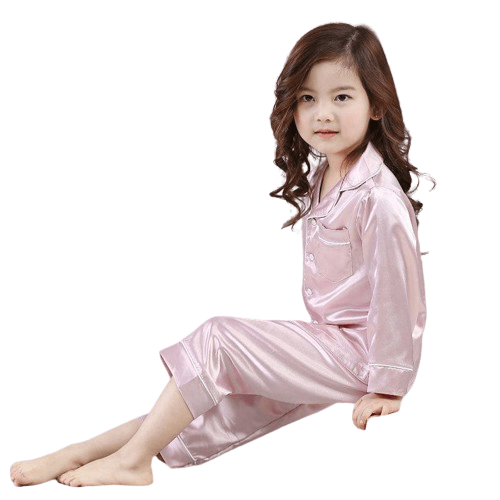 Pyjamas Langermet Sett for Barn, Knapping Silke Pyjamas Nattøy Sett pink_jarx pink pink 130cm