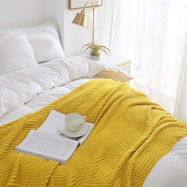 Kasteteppe for sofa Høst Teksturert Strikket Teppe med frynser Koselig Vevd Boho Sengeteppe for Sofa Seng Stol Akryl Bølgemønster 50\"x60 yellow