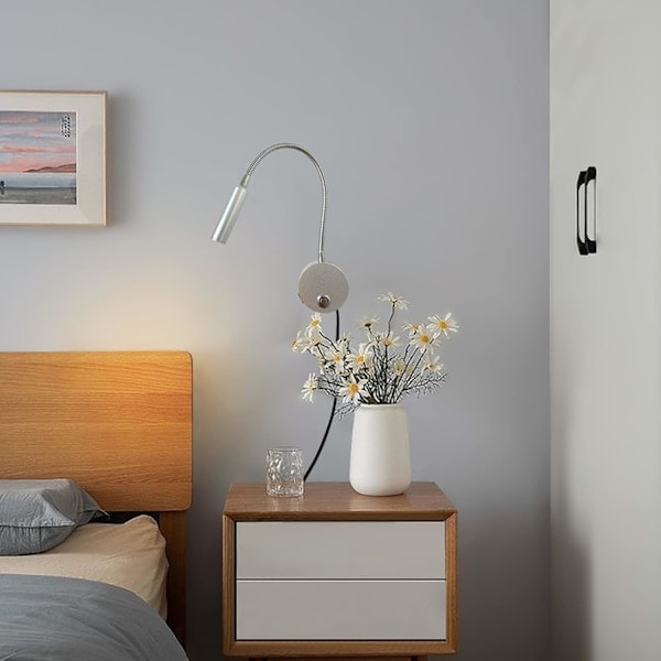 Dimbar veggmontert leselampe LED nattlampe med USB-port og bryter