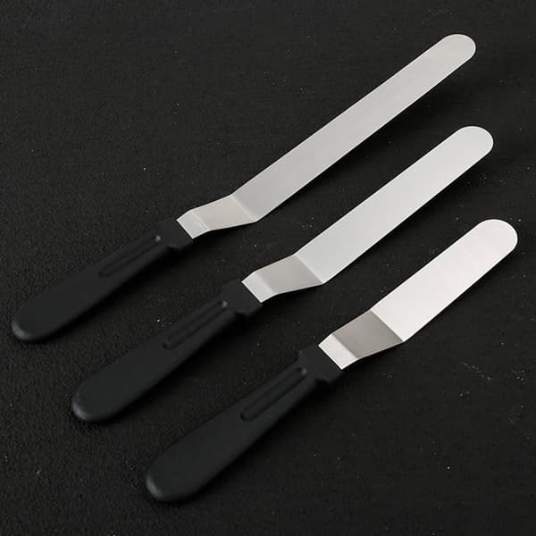 Kagedekorationsspatelsæt, rustfrit stål, lige og buede blade, 6/8/10 tommer, til glasur og udglatning af kager, sølv