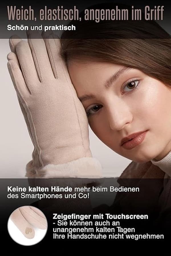 Vinter Touchscreen Handsker til Kvinder, Varme Vindtætte Polyester, Plys Manchetter til Cykling, Gåture og Udendørs Sport, Beige, One Size