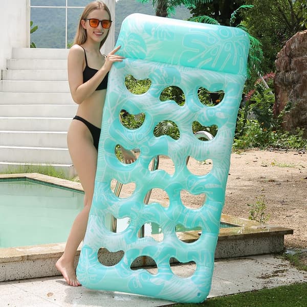 Inflatable Pool Lounger for Adults - Floating Sunbed with Comfortable Backrest, for Pool, Lake & Beach, Blue Blue