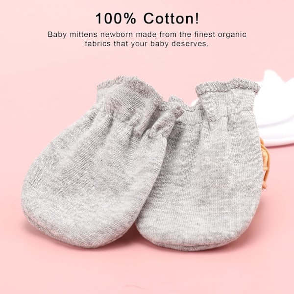 Bomulds Baby Vanter til Nyfødte - Ridsefrie Handsker til 0-6 Måneder 8 Sets of baby mittens MT-01UK