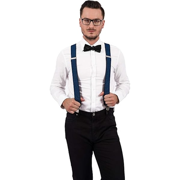 Henkselit erittäin vahvoilla metalliklipsillä, 4 cm leveät, Heavy Duty -henkselit, One Size, sopivat kaikille miehille ja naisille, säädettävät ja joustavat, X-muoto (sininen)