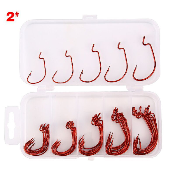 Bait Wide Belly Crank Hook Blød agn krog æske 51 stykker crank hook æske fiskegrej tilbehør Red nickel