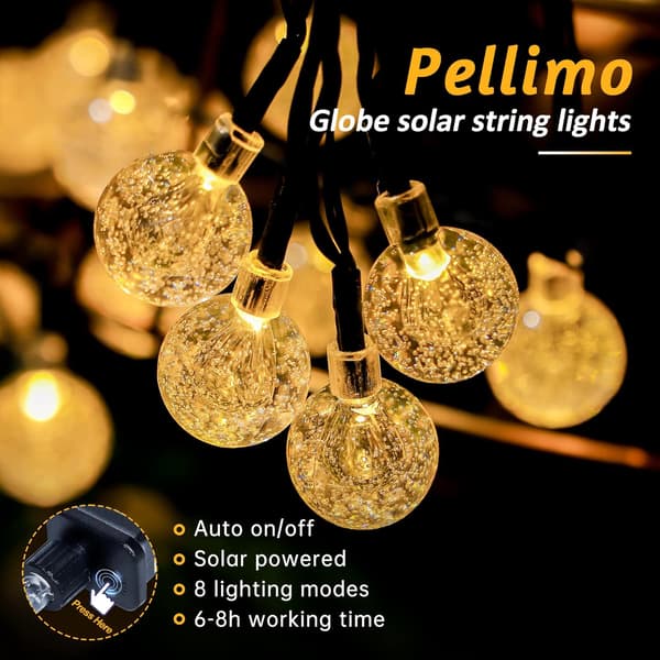 2-pakning 30 LED 20FT solcellelysslynger utendørs, krystallkulelamper med 8 lysmoduser, vanntette solcellelamper for hage