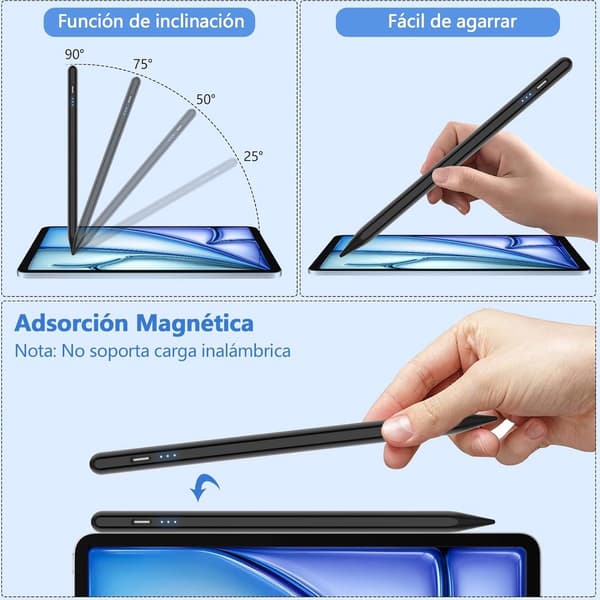 Universal Kapacitiv Stylus Pen, 1,2 mm Højpræcisionsspids, 15-minutters Opladning, Til Android Tablets Og Smartphones, Sort