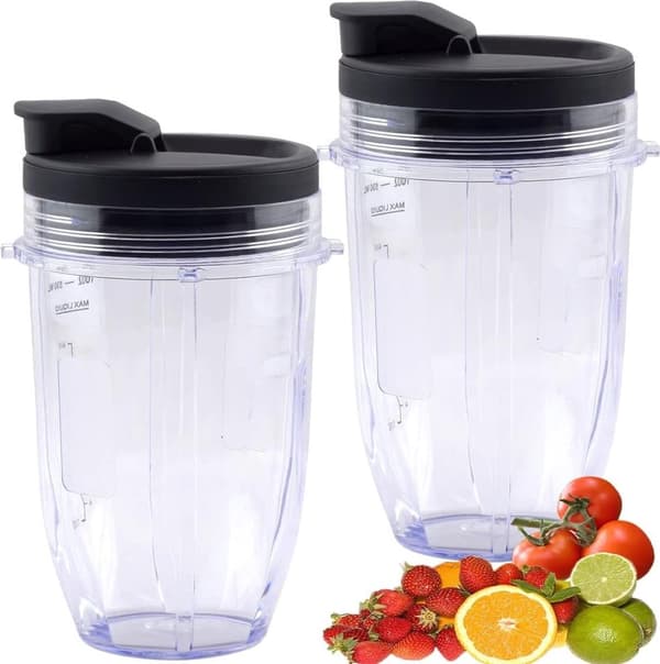 18oz Blenderkopp med Sip & Seal-lock, passar Nutri Ninja Auto IQ Series blenders, 2-pack