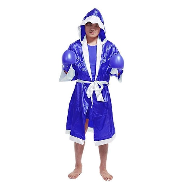 Boksejakke til Mænd MMA Boksekamp Muay Thai Mænd Hætte Langærmet Kappe Jakke Uniform Kostume - WELLNGS Safir Blå Sapphire Blue XL