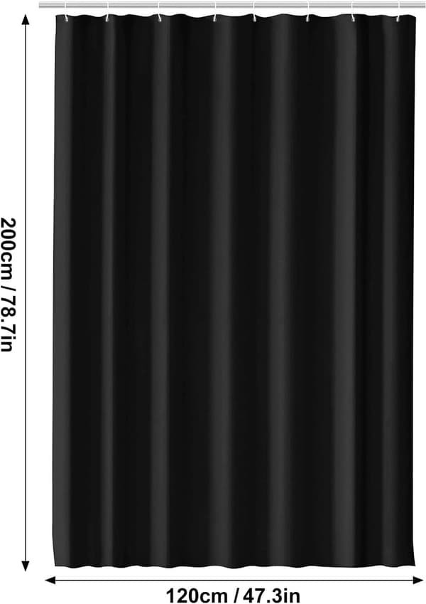 Mögelresistent duschdraperi, svart, vattentätt tvättbart PEVA, 120x200cm med 8 ringar