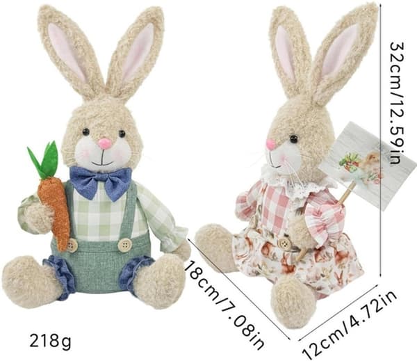 Påskharefigur, söt sittande design, polyester, PP-tyg och järn, för påskheminredning, hyllor och fester, 32 cm