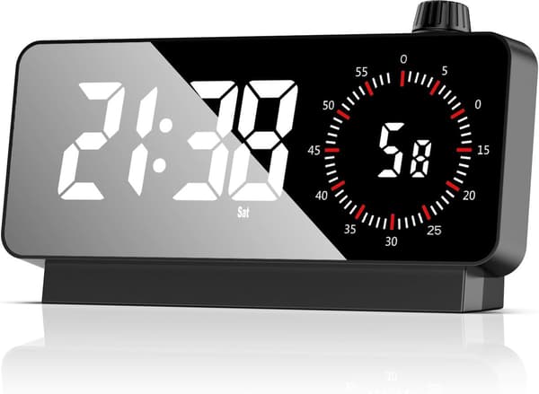 Digitalt vækkeur, nedtællingstimer, temperaturvisning, dobbelte alarmer, dæmpbart natlys til soveværelset, sort, 18,7 x 4 x 9 cm