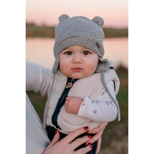 Unisex Babybjørn Beanie - Sød Toddler Varmt Hat med Ørelommer til Efterår og Vinter Gray & Navy 1-3 years