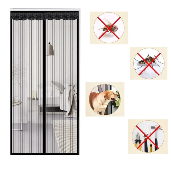 Het sommar Anti Mosquito Insect Fly Bug Gardiner Magnetisk Nät Mesh Automatisk Stängning Dörrskärm Köksgardin 120 x 250cm Black