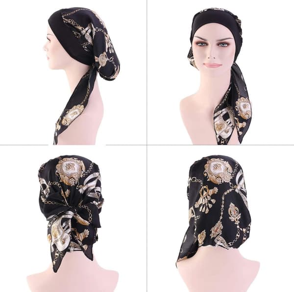 Turban Hovedtørklæde til Dækning af Hårtab, Blødt Åndbart Elastisk Polyester Hovedtørklæde til Kvinder, One Size, Sort