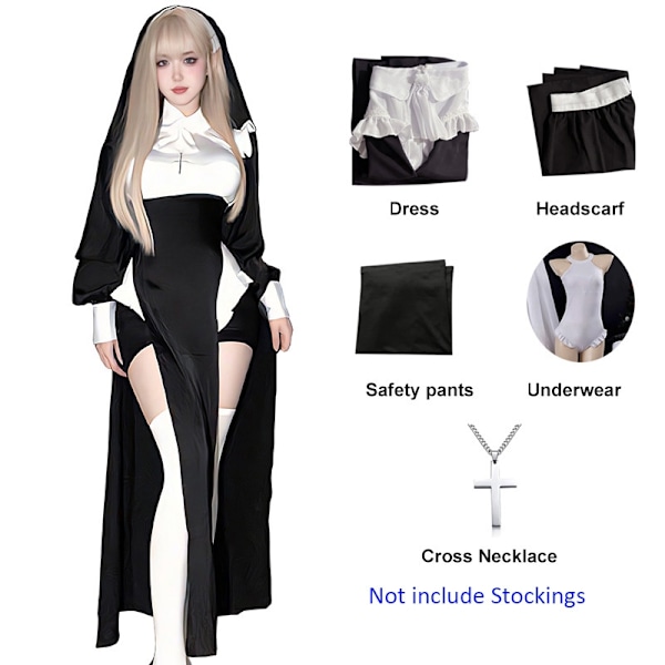 Sød anime nonne kostume til cosplay, sceneoptræden, sexet damekostume til Halloween, søster cosplay uniform, L L L Without Stockings