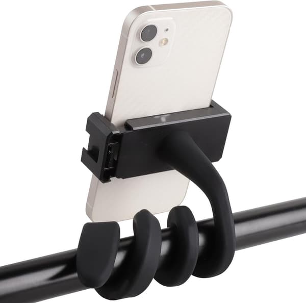 Telefonholder, Fleksibel Silikone Svanehals, Justerbart 360° Roterende Greb, Til Barnevogn, Bil, Løbebånd, Cykel, Båd, Sort