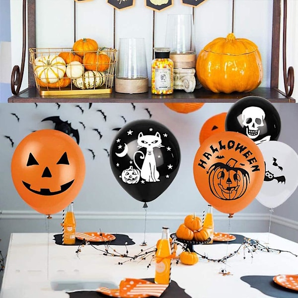 100 stk Halloween-ballonger, 12 tommers latexballonger, Halloween-ballongdekorasjon, gresskarballonger, Halloween-festballonger, perfekt for Halloween-fest black pumpkin