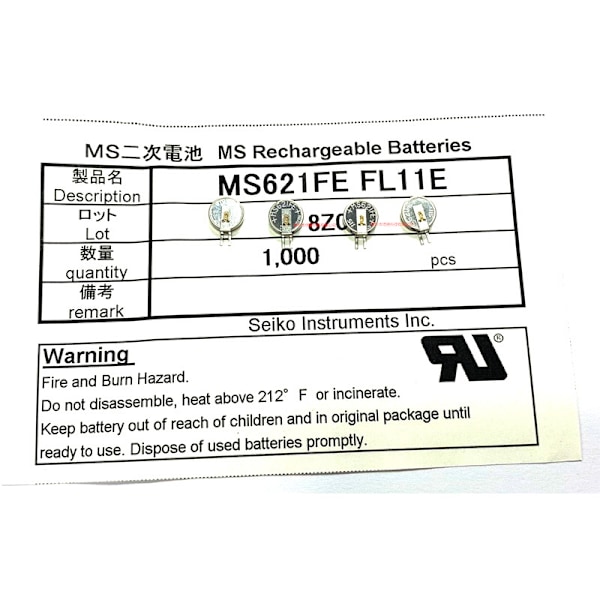 Uppladdningsbart batteri för SEIKO MS621FE FL11E 3V 5,5 mAHr superkapacitet A 8Pcs