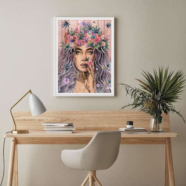(30x40cm) 5D Diamant DIY Målningsset Flicka, Färgglada Blommor