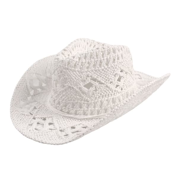 Halm cowboyhatt hul solhatt med bred brem White
