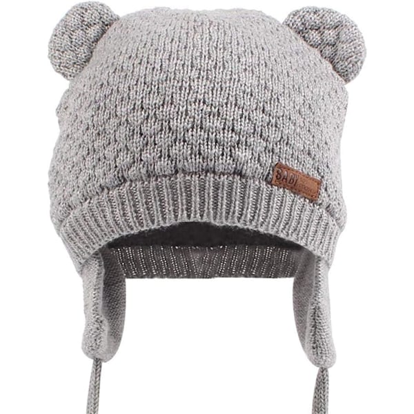 Unisex Babybjörnsmössa - Söt Toddler Varm Hatt med Öronfickor för Höst och Vinter Gray & Navy 1-3 years