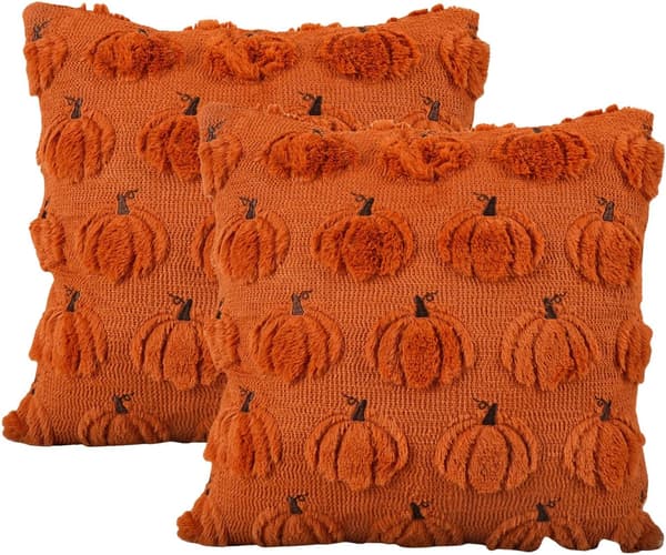 2-pak græskarkuddebetræk 45x45 cm. Bløde efterårs- og halloweenpynt til sofa, seng og bil.—jarx Färg	en