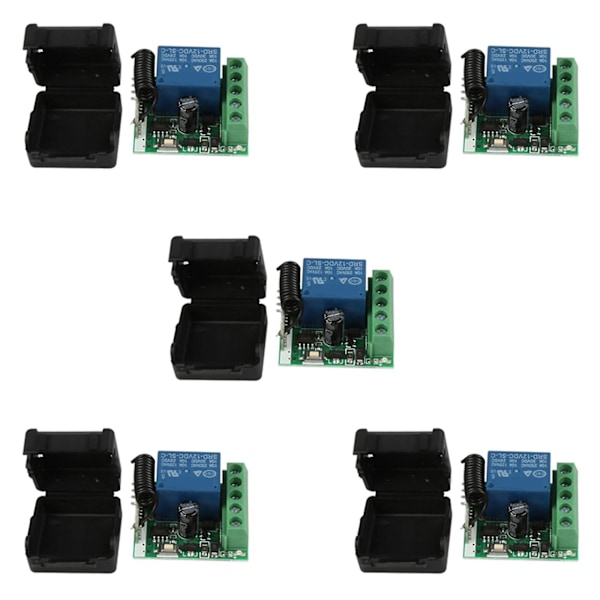 5x DC 12V 1CH 433MHz Universell Trådløs Fjernkontroll Bryter RF Relé Mottaker 433 MHz Sender