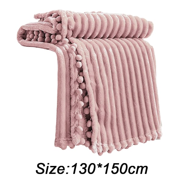 Flanellteppe med Pompon-Kant Lett og Koselig Sengeteppe Myk Plaid Passer Sofa Egnet for Alle Årstider (51x63) pink