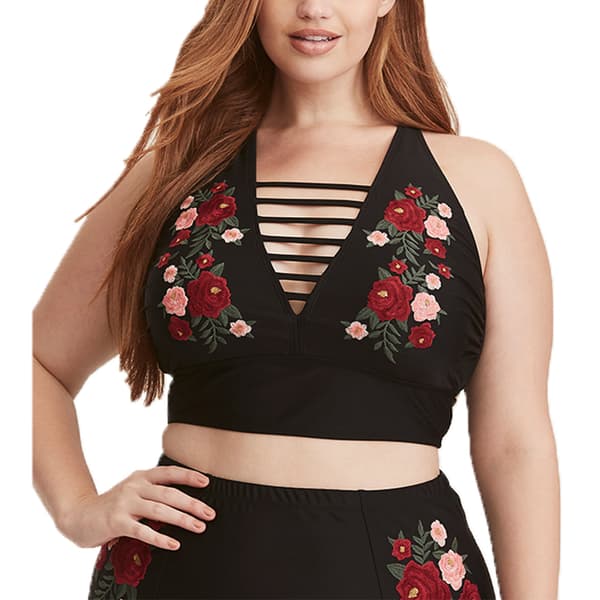 Plus Size Dame Tøj Højtaljet Badedragt Rose Bikini Sæt Badedragt Sort Black 4XL