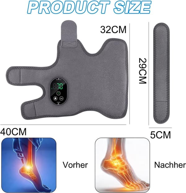 Fodmassager med varme og vibration, trådløs genopladelig kompressionsindpakning til smertelindring og cirkulation, grå
