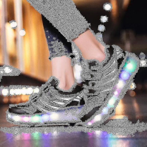 Easter Discount! High Quality 2022 New LED Light Shoes with Wheels Double Wheels USB Rechargeable Skate Shoes Black Black Black Black 32