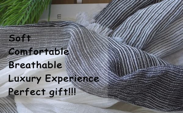 Hør Tørklæde, Unisex Stribet Blødt Letvægts Wrap Til Rejser, Solbeskyttelse Og Airconditionerede Rum, Blå, 75 x 190 cm