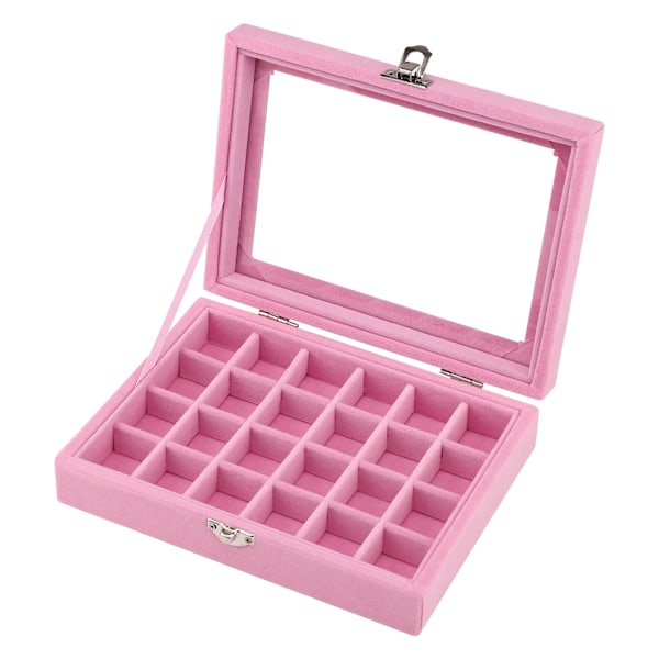 Smykkeboks Smykkeorganisator for Ring Ørepynt Halskjede Smykkevisningsboks Oppbevaringsboks Smykkeutstilling med Lås Pink 24 grid