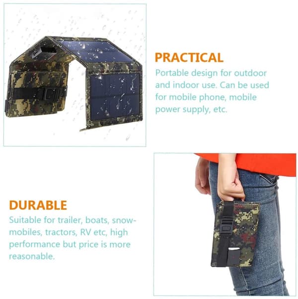 20W Output USB 5V Solpanel, Foldbar Udendørs Soloplader til Camping, Autocampere, Både, Smartphones, Laptops, Camouflage