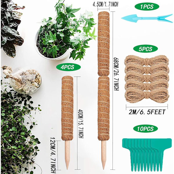 \"Mosepinne for planter Monstera, bøybar plantepinne støtte, plantepinner for innendørs potteplanter, 45'' Coco Coir Pole plantestøtte for Sphagnum, Po\"