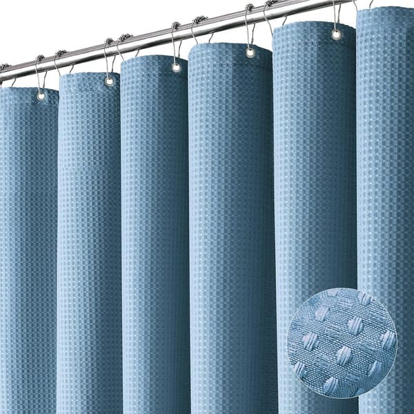 Vandtæt badeforhæng, tekstureret polyester, maskinvaskbart med 12 kroge, til hjemmebadeværelser, måneskinsblå, 180 x 180 cm