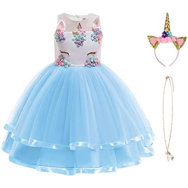 Unicorn Dress for Kids Sleeveless Birthday Party Dress 100cm for 2-3 Years 100 cm för 2–3 år bule