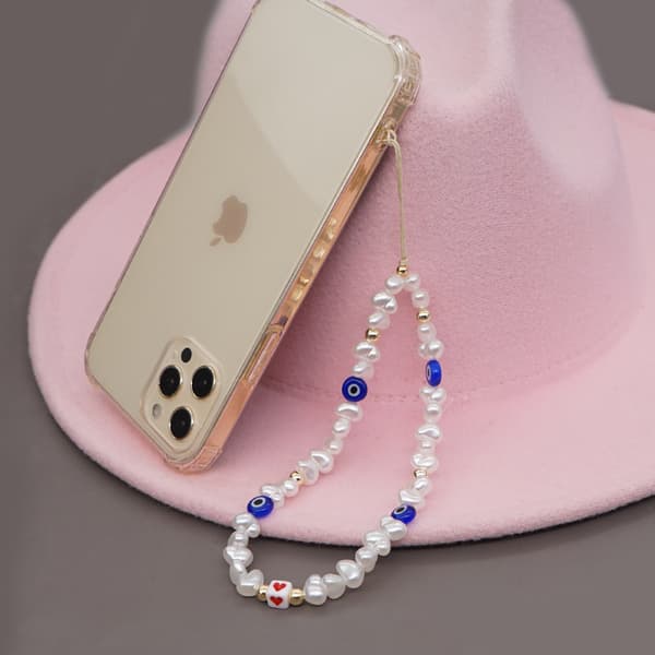 Perlemobitelefon Lanyard håndledsrem, Smiley Face Star Letter