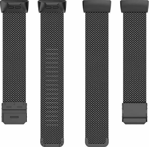 Lyxigt Milanese loop-armband för Fitbit Charge 3/4 – svart rostfritt stålnät, låsbart spänne