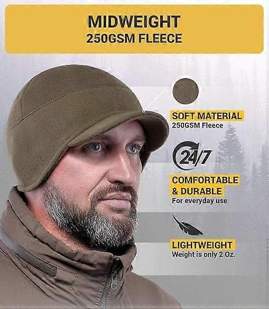 Fleece Vinterlue med brem - Herre - Øreklaff Skull Watch Cap Hatt [BR]_jar Army green